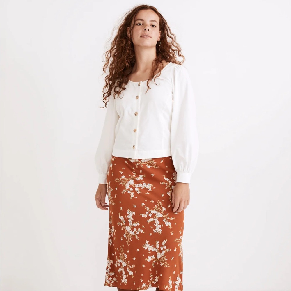 Madewell Corduroy Shirred-Sleeve Button-Front Top Cream S